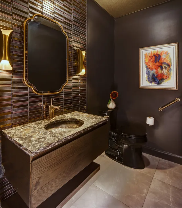 Powder room with designer finishes — Hunter, NY residence